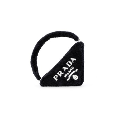 PRADA FABRIC TRIANGLE BAG HANDBAGS WOMEN'S BLACK 1NE043 (26*14*5cm)  PRADA FABRIC TRIANGLE BAG HANDBAGS WOMEN'S BLACK 1NE043 (26*14*5cm)